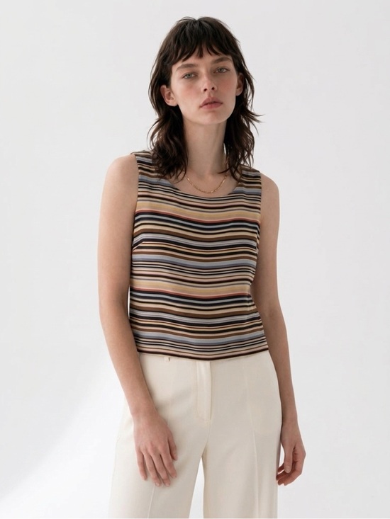 Jones New York Tops - Vintage Jones New York Multi-Color Horizontal Stripe 100% Silk Shell Blouse Sz12